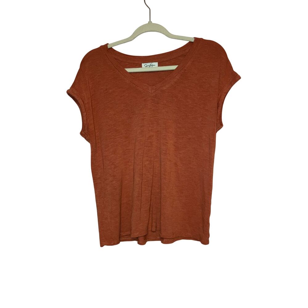 Jessica Simpson Burnt Orange Slub Knit V-Neck Short Sleeve Tee Small
